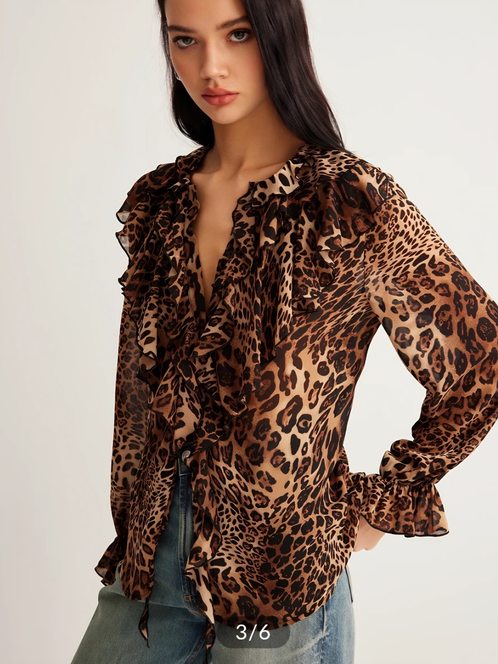 Leopard Printed Ruffle Blouse - Picture 3 of 6